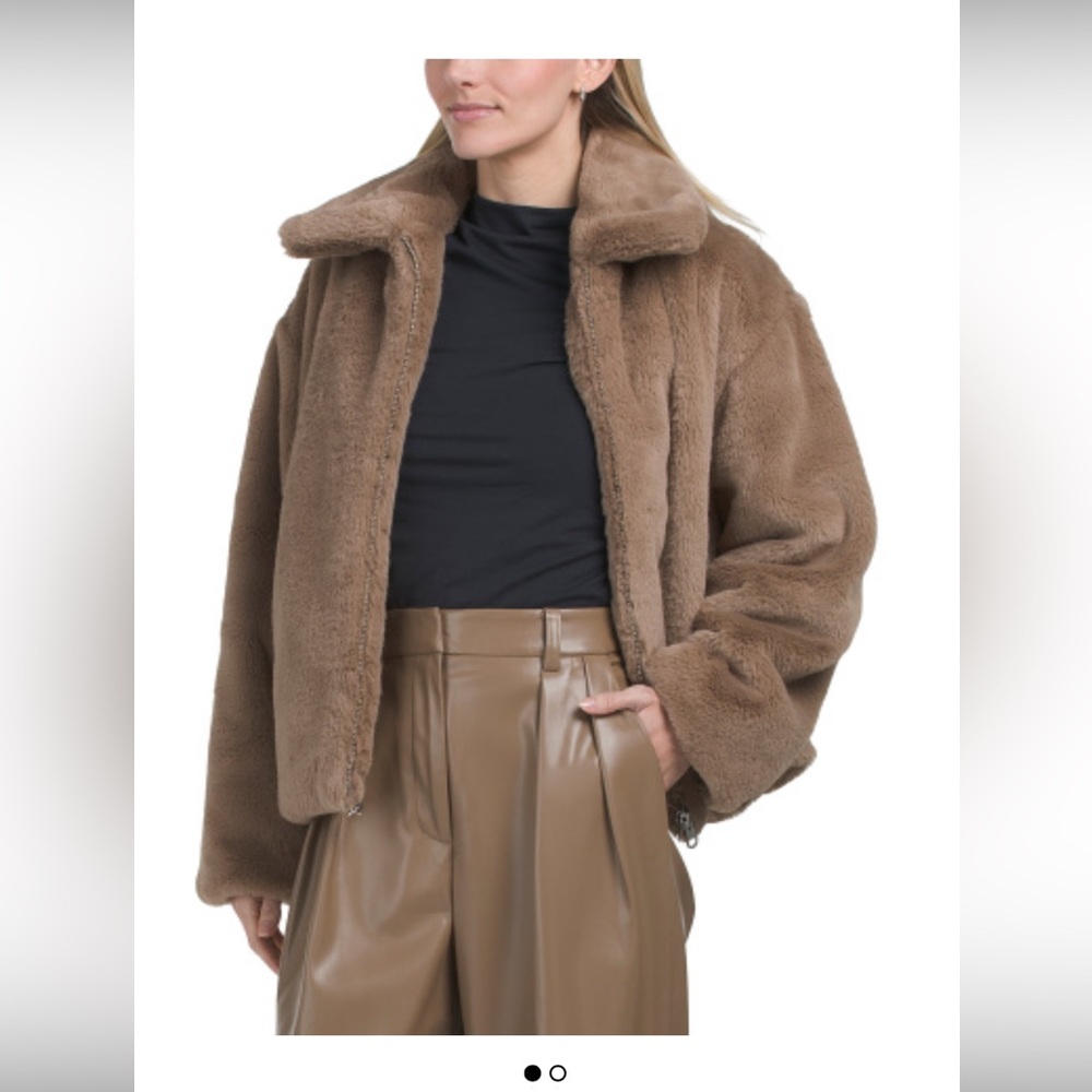 Kenneth Cole zip front faux fur cozy jacket coat large nwt brown MAKE AN OFFER!🤎